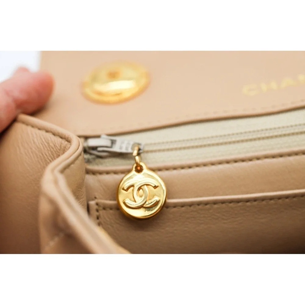 Chanel Square Beige Matalesse Top Handle Lambskin‎ Quilted Bag